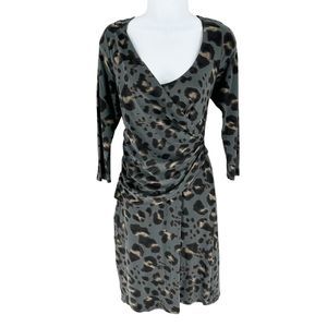 Ann Taylor Dress Womens Medium Gray Animal Print Faux Wrap Jersey Stretch Knit